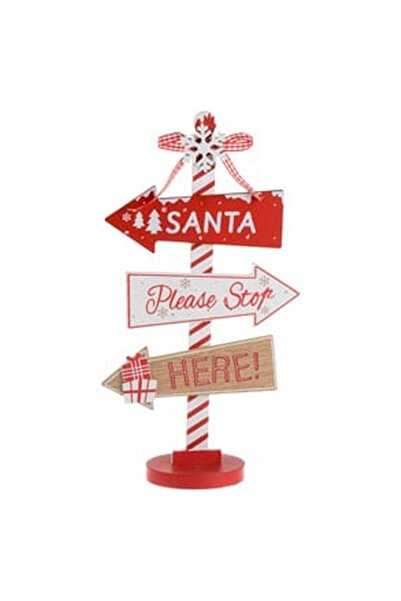 OEM Tablita Decorativa de Craciun Sageti din Lemn pe Baza "Santa Please Stop ...