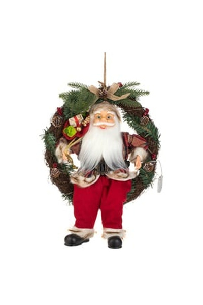 OEM Coronita Decorativa din Lemn cu Mos Craciun & LED 45cm