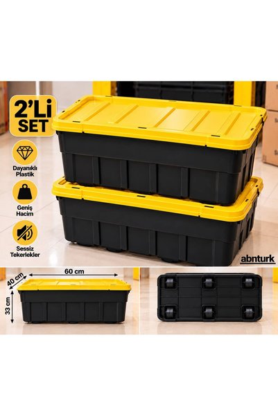 abnturk 60lt 2li Set Çok Amaçlı 6 Tekerlekli Kilit Kapaklı Saklama Kutusu End...