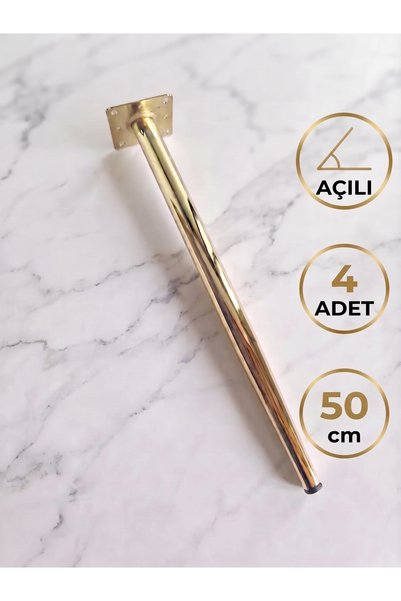 DEMONTEPARK 4 adet-Açılı- 50cm metal konik ayak-Gold renk kaplama(Çap:32mm)