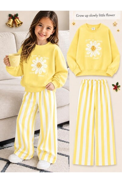Kids KIZ ÇOCUK PAPATYA DESENLİ BİSİKLET YAKA SWEATŞHIRT TAKIM