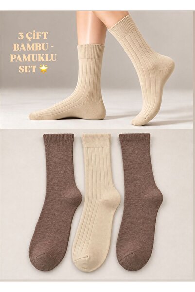 izayq collection 3 ÇİFT BAMBU- PAMUKLU SET KADIN SOKET ÇORAP
