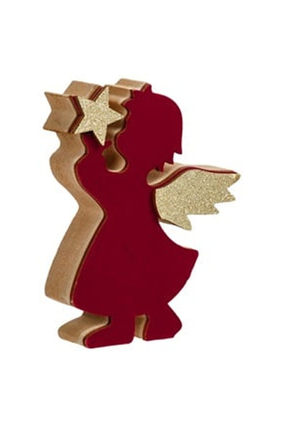 OEM Decoratiune din Lemn de Craciun Ingeras Catifelat cu Stea Glitter 11cm