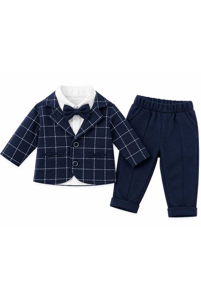 Generic Brand Costum elegant băieți 3 piese, sacou în carouri, cămașă și pant...