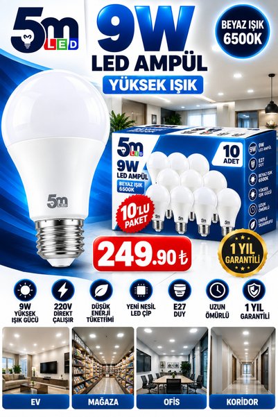 LED PAZARI 10 ADET 9 W LED AMPÜL BEYAZ IŞIK E27 yüksek ışık yeni nesil çip 10...