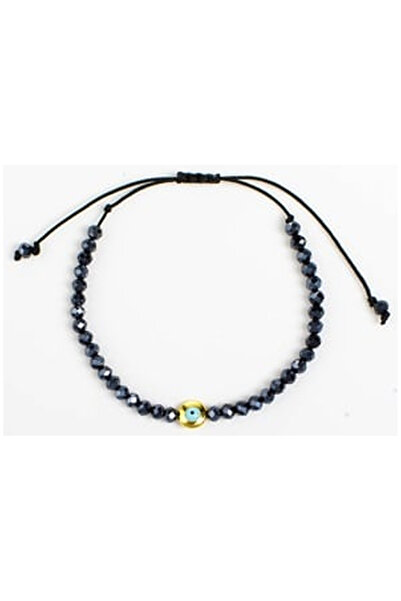 OEM Bratara cu Margele Negre & Ochi de Culoare Aurie