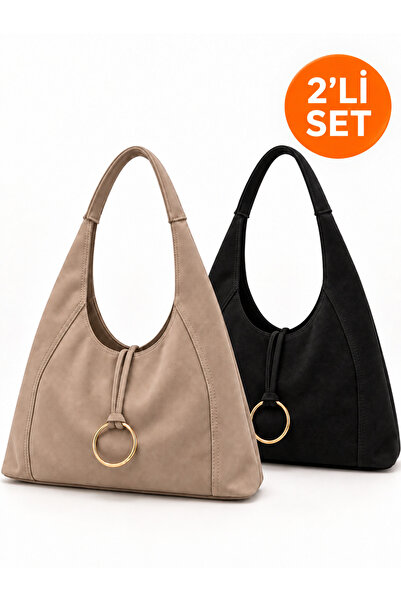Adelina Bags Pack of 2 Bags Suede Casual Shoulder Bag Zippered Lined Wide Mod...