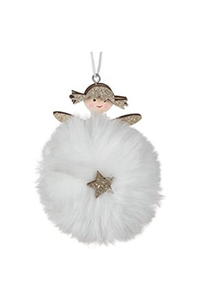OEM Ornament Brad de Crasiun Ingeras din Lemn cu Blana Alba 10cm