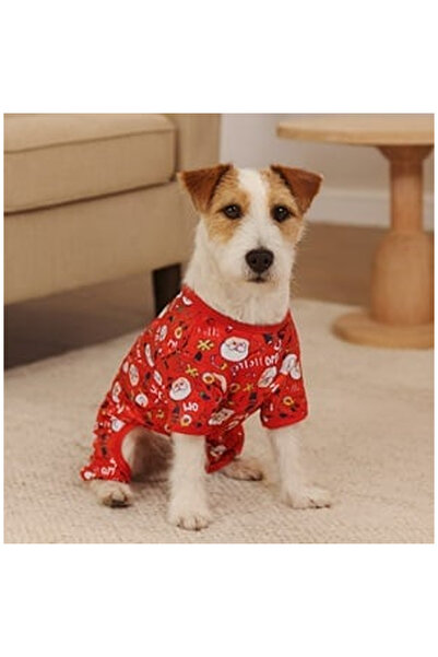 OEM Pijama de Craciun Rosie cu Model Mos Craciun Ren "Ho Ho Ho"" pentru Caini"
