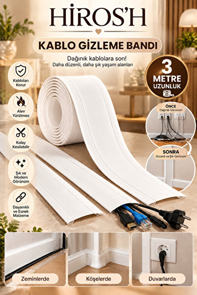 HİROS'H Kablo Gizleme Bandı Rulosu Kablo Kanalı 3 Metre Kendinden Yapışkanlı ...