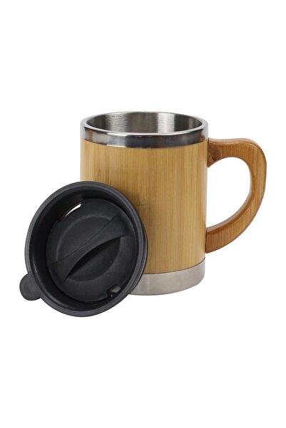 MAXPRINT Bamboo and Stainless Steel Coffee Travel Mug with Handle and Lid