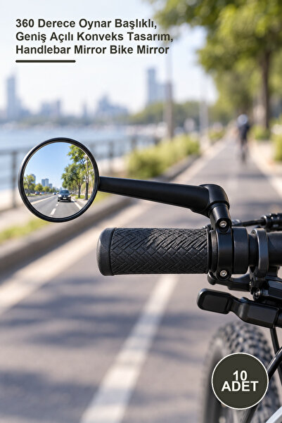 10 Adet Yuvarlak Gidon Üstü Bisiklet Aynası – 360 Derece Oynar Başlıklı, Geniş Açılı Konveks Tasarım, Handlebar Mirror Bike Mirror