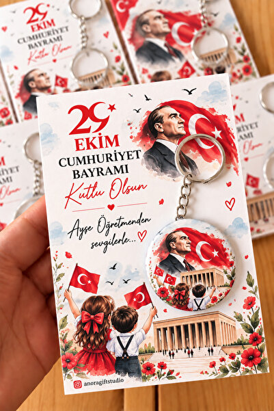 15 Adet Kartlı 29 Ekim Atatürk Anahtarlık 29 Ekim Hediyeliği Açacaklı anahtarlık