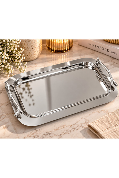 SUNVERA ÇELİK Luxury 17x32 cm Gümüş Kulplu Paslanmaz Çelik Dikdörtgen Servis ...