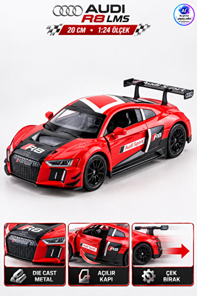 YILDIRIM OYUNCAK Die Cast Audi R8 Lms Metal Model Car 20cm – 1:24 Scale, Pull...