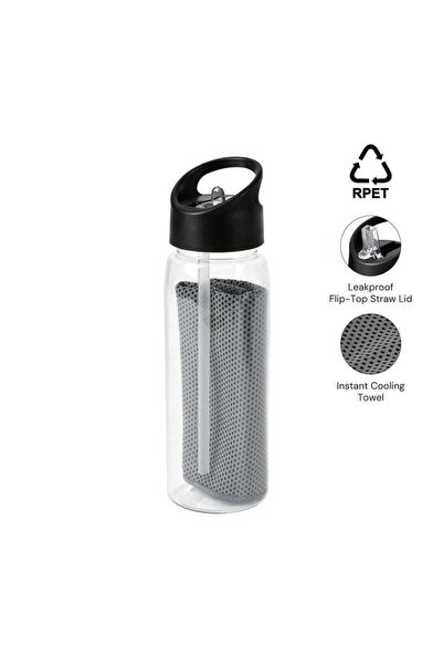 MAXPRINT Devon - Rpet Cooling Towel in Rpet Bottle 800 ml - Black