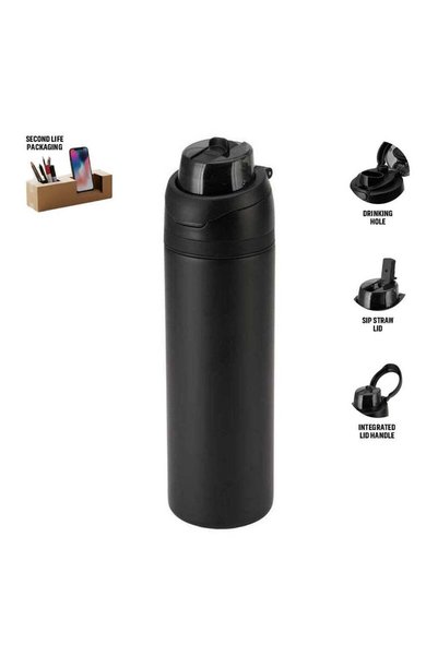 MAXPRINT Aero SIP - Recycled Stainless Steel Bottle with Dual Sip Lid - Black