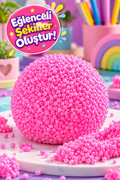 Pembe Köpük Boncuklu Şekillendirilebilir Oyun Hamuru Eğlenceli Aktivite Oyuncağı 3+ Yaş