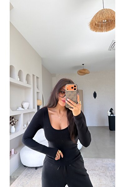 Buket Teke Black Globlu Long Sleeve Bra Free Basic Blouse