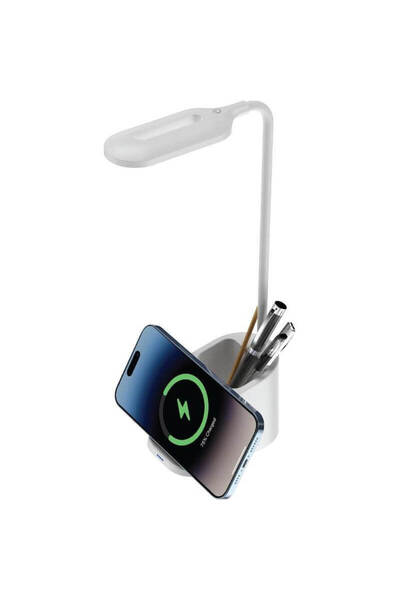 MAXPRINT Almere - 3-in-1 Desk Lamp with 15W Wireless Charger & Pen Holder - W...