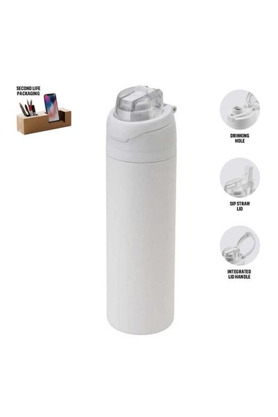 MAXPRINT Aero SIP - Recycled Stainless Steel Bottle with Dual Sip Lid - White