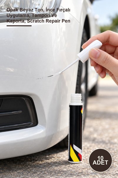 Yenilig 10 Adet Beyaz Araç Çizik Giderici Rötuş Kalemi – Opak Beyaz Ton, İnce Fırçalı Uygulama, Tampon Ve Kaporta, Scratch Repair Pen