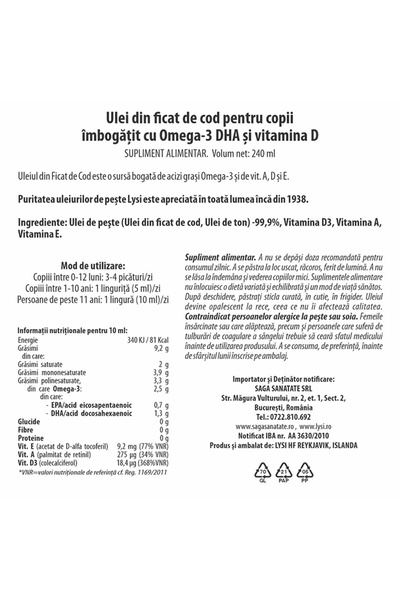 Lysi Ulei de ficat de cod pentru copii
