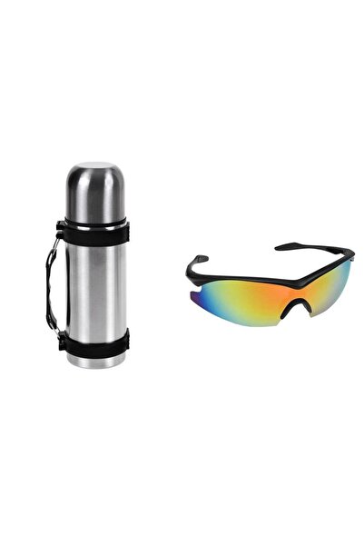 MANEGO ONLINE SALES Termos din oțel inoxidabil, 750 ml, Argintiu + Ochelari d...