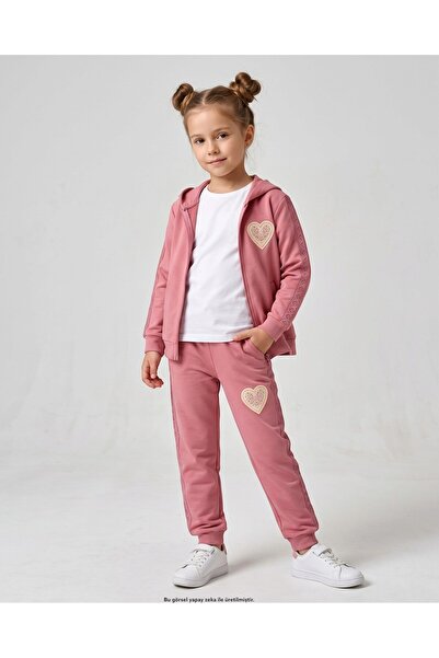 Ege Bebek Girl's 7-14 Years Old Osysho Fabric Tracksuit Set with Scallop Deta...