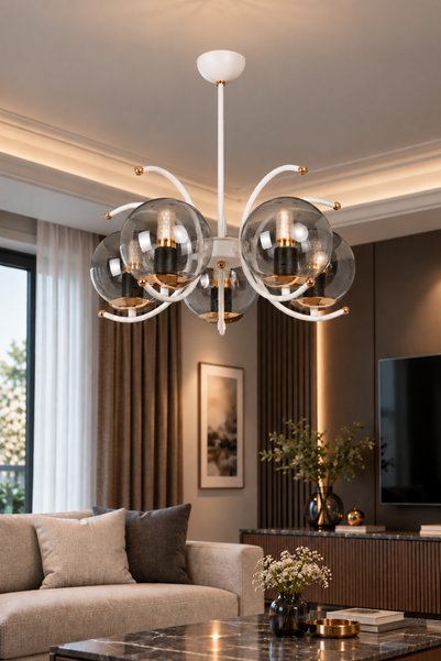 MŞ Aydınlatma Calista Beyaz Gold 5 Füme Camlı Avize