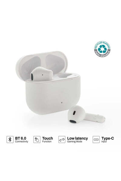 MAXPRINT Tunevo RCS recycled plastic wireless earbuds - White