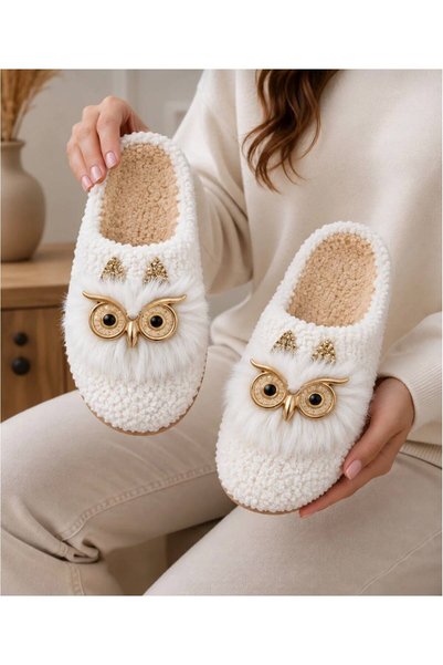 ModaTrendy Women's Owl Figured Winter Home Slippers Soft Thick Sole Warm Indoor Comfortable Slippers Guest Dowry Gift