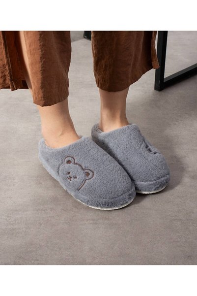 ModaTrendy Women's Teddy Bear Patterned Winter Home Slippers Soft Thick Sole Warm Indoor Comfortable Slippers Guest Dowry Gift