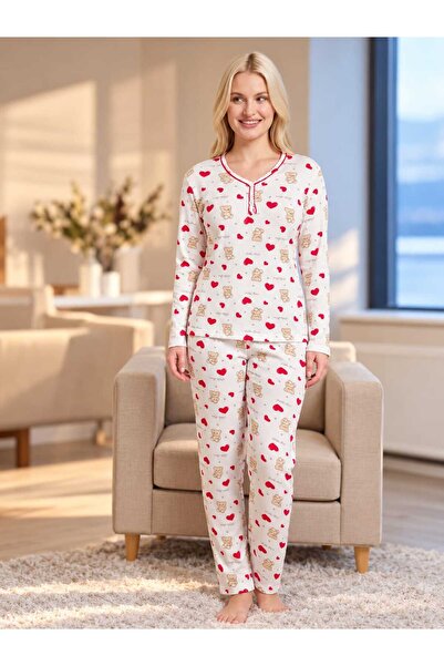 Umi Han Tekstil Kırmızı Kalplı Little Bear Pijama Takımı