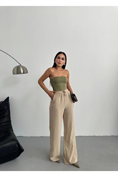 MORE MOSS Women's High-Waisted Elastic Wide-Leg Pants – Comfortable Cut Casua...
