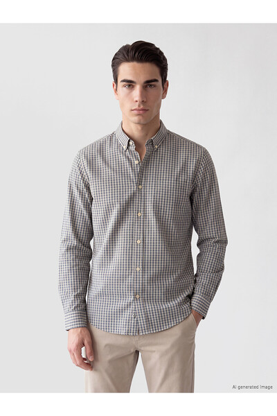 LC Waikiki Nevavm with Difference Lcwaikiki Classic Beige Poplin Plaid Standa...