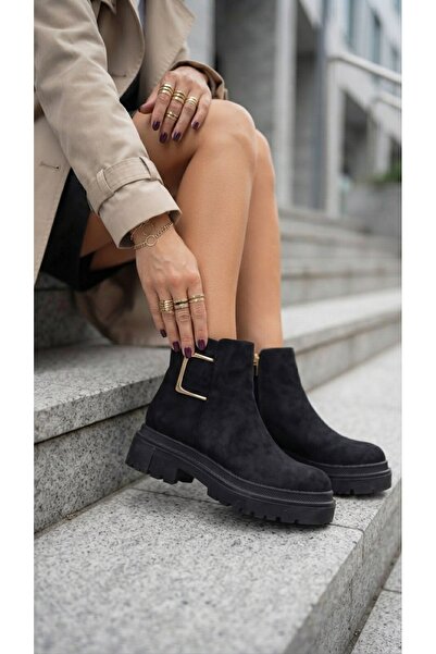 NOVELLAM SHOES Cizme Mayka din piele intoarsa neagra cu catarama si talpa pla...