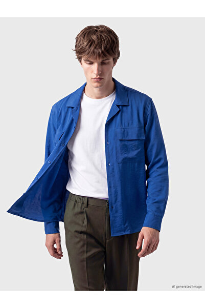 LC Waikiki Xside Blue Plain Standard & Regular Men's Shirt with Nevavm Differ...