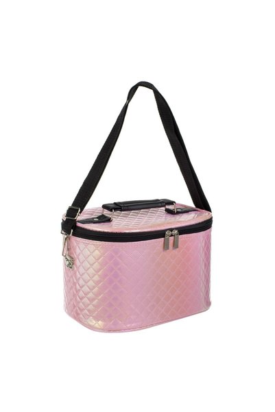 DD SHOP Portfard roz holografic maner negru 26x18x17.5cm organizator cosmetic...