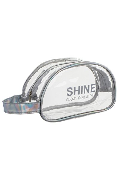 DD SHOP Portfard Transparent cu Margine Argintie Holografica & Maner "Shine" ...