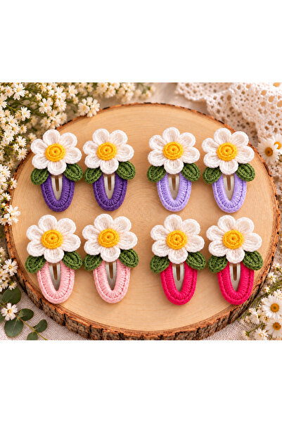 MAVEA 4 Pairs of Daisy Knitted Buckles with Snap Fasteners Set