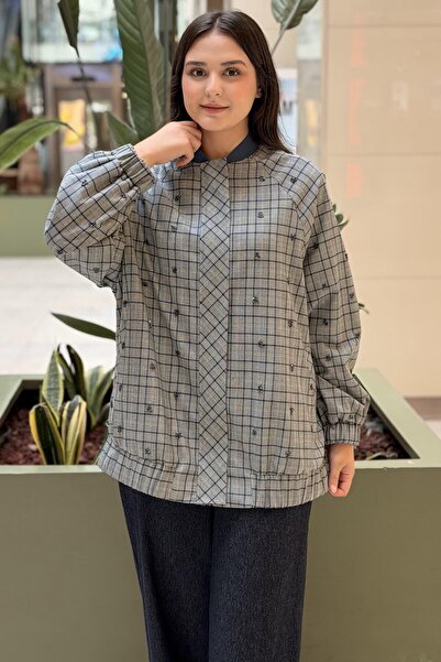 Ghisa Bocuk Embroidered Plaid Zipper Cap