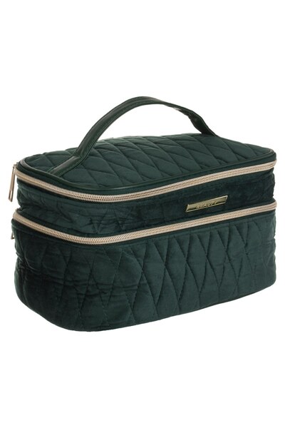 DD SHOP Portfard Dublu Verde Catifelat cu Maner 25x15,5x14cm - tip Valiza, Co...