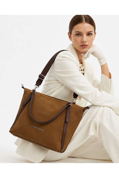 Just Polo حقيبة يد وكتف نسائية يومية كبيرة الحجم بحزام عريض وسحاب من الجلد ال...