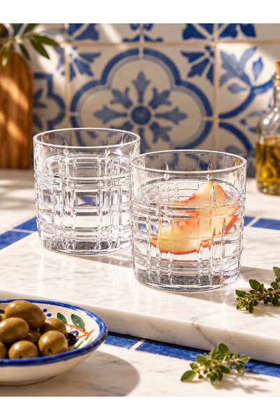 Şahika Kristal cama atılan imza 6-Piece Betül Cut Crystal Water, Soft Drink and Cocktail Glass Set