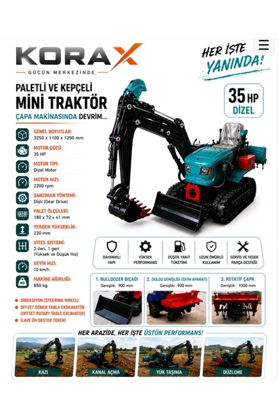 Paletli kepçeli 35 hp ekskavatör 3 ileri 1 geri