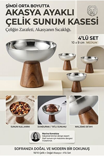 Transformacion 4 lü - MEDIUM - Akasya Ayaklı Çelik Dondurmalık Çerezlik Pasta...