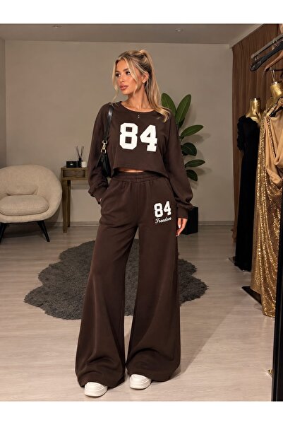 ruyaguneyboutique Kayık Yaka İspanyol Paça Kahve Takım