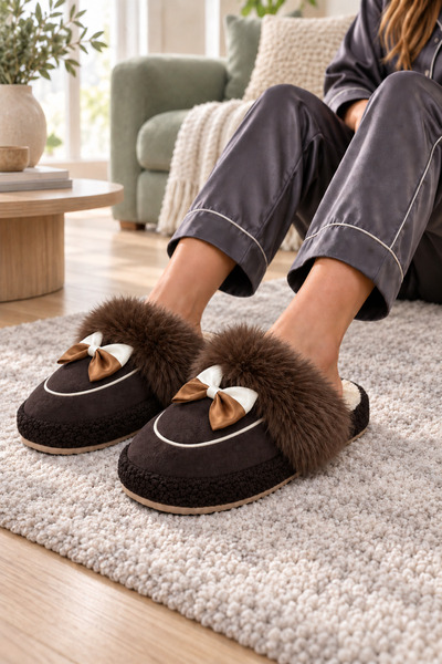 Behtah Kundura Furry Luxurious Plush Warm Silent Sole Women's Slippers Home S...