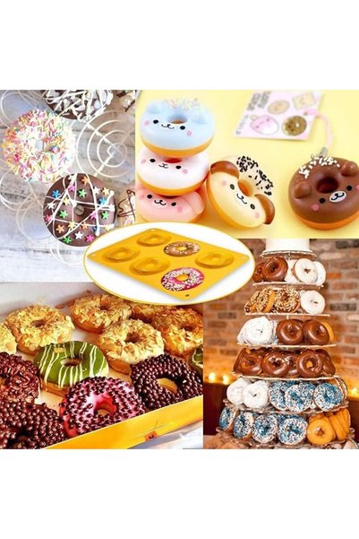 ALMEKAQUZ 4 Pcs Silicone Donut Pan Molds, 6 Cavity Food Grade Non-Stick Baking Tray Maker Pan for Pe